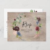Rustic Burgundy Navy Florals met Greenery Rsvp Briefkaart (Voorkant / Achterkant)