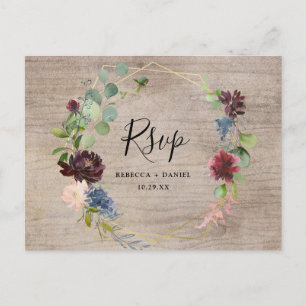 Rustic Burgundy Navy Florals met Greenery Rsvp Briefkaart