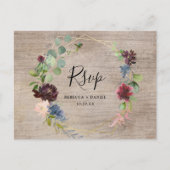 Rustic Burgundy Navy Florals met Greenery Rsvp Briefkaart (Voorkant)