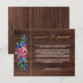 Rustic Burgundy Navy Gold Floral Meet and Greet En Informatiekaartje (Voorkant / Achterkant)