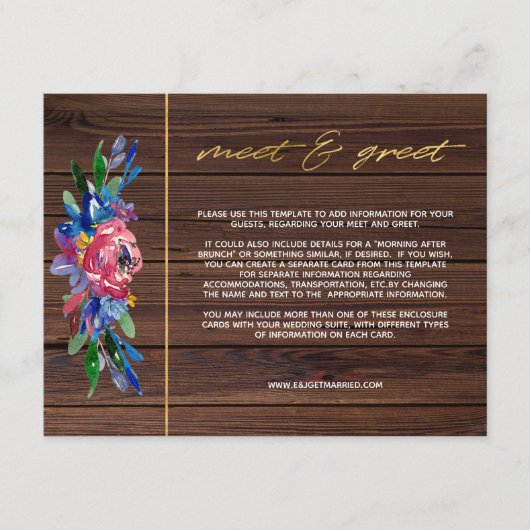 Rustic Burgundy Navy Gold Floral Meet and Greet En Informatiekaartje (Voorkant)