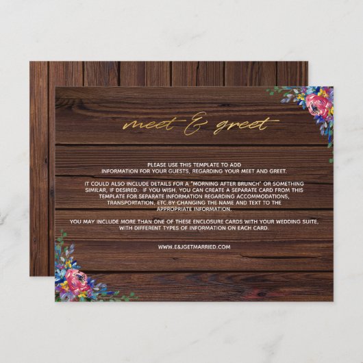 Rustic Burgundy Navy Gold Floral Meet Greet Informatiekaartje (Voorkant / Achterkant)