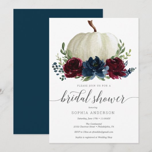 Rustic Burgundy Navy Pumpkin Vrijgezellenfeest Inv Kaart (Voorkant / Achterkant)