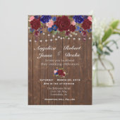 Rustic Burgundy Navy Waterverf Wood Roos bruiloft Kaart (Staand voorkant)