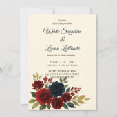 Rustic Burgundy Navy Wedding Invitation Kaart (Voorkant)