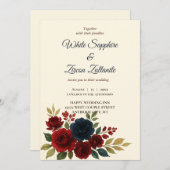 Rustic Burgundy Navy Wedding Invitation Kaart (Voorkant / Achterkant)