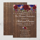 Rustic Burgundy Navy Wood Vow Renewal Flower Kaart (Voorkant / Achterkant)
