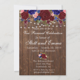 Rustic Burgundy Navy Wood Vow Renewal Flower Kaart