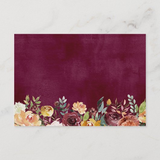 Rustic Burgundy Oranje Floral Wedding Goed Informatiekaartje (Achterkant)