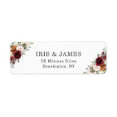 Rustic Burgundy Oranje Ivory White Floral Wedding Etiket (Voorkant)