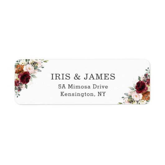 Rustic Burgundy Oranje Ivory White Floral Wedding Etiket (Voorkant)