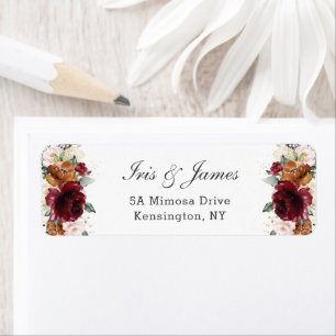 Rustic Burgundy Oranje Ivory White Floral Wedding Etiket