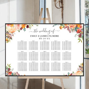 Rustic Burgundy Peach Herfst Floral Wedding Seatin Poster