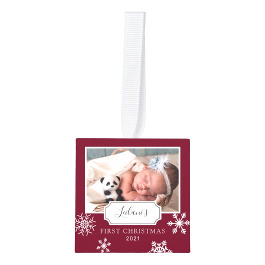 Rustic Burgundy Photo Collage Snow Decoratie (Voorkant)