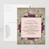 Rustic Burgundy Pink Floral Burlap Afstuderen Briefkaart (Voorkant / Achterkant)