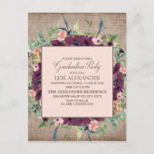 Rustic Burgundy Pink Floral Burlap Afstuderen Briefkaart (Voorkant)