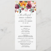 Rustic Burgundy Pink Herfst Floral Wedding Ceremon Programmakaart (Voorkant)