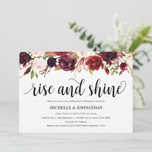 Rustic Burgundy Post Wedding Brunch Uitnodiging (Staand voorkant)