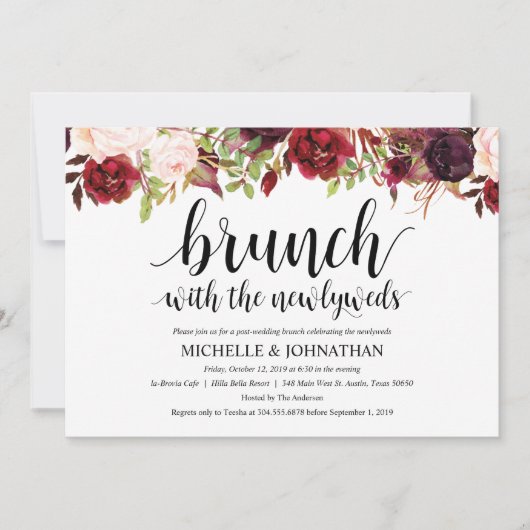 Rustic Burgundy Post Wedding Brunch Uitnodiging (Voorkant)
