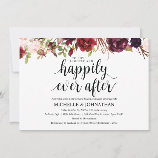 Rustic Burgundy Post Wedding Brunch Uitnodiging (Voorkant)