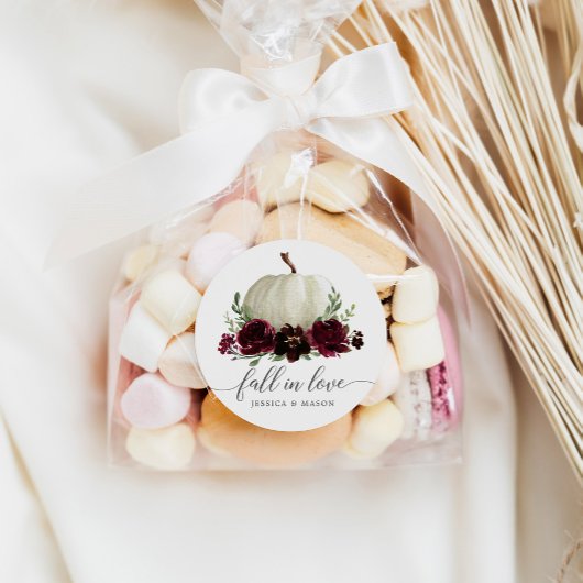 Rustic Burgundy Pumpkin Herfst in Love Favor Stick Ronde Sticker