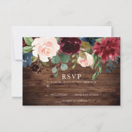 Rustic Burgundy Red & Blush Floral Wedding RSVP Kaartje
