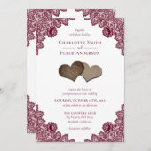 Rustic Burgundy Red Burlap en Lace Wedding Kaart (Voorkant / Achterkant)