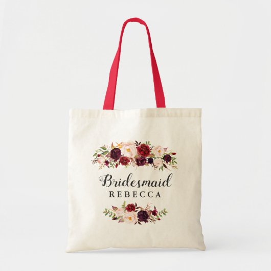 Rustic Burgundy Red Floral Bridesmaid Favor Tote Bag (Voorkant)