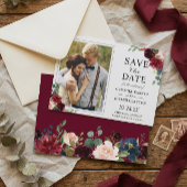 Rustic Burgundy Red Floral Classic Weduwfoto Save The Date