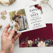 Rustic Burgundy Red Floral Classic Weduwfoto Save The Date