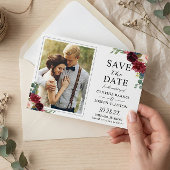 Rustic Burgundy Red Floral Classic Weduwfoto Save The Date
