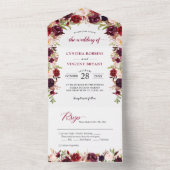 Rustic Burgundy Red Floral (geen ENV nodig) bruilo All In One Uitnodiging (Binnen)