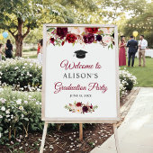 Rustic Burgundy Red Floral Gradual Party Sign Poster