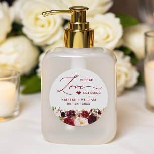 Rustic Burgundy Red Floral Sanitizer Wedding Favor Ronde Sticker