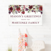 Rustic Burgundy Red Floral Season's groeten Spandoek (Insitu)