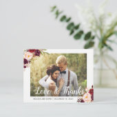 Rustic Burgundy Red Floral Weduwfoto Hartelijk dan Briefkaart (Staand voorkant)
