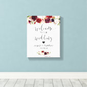Rustic Burgundy Red Floral Welkom bruiloft Canvas Afdruk (Insitu (Houten vloer))