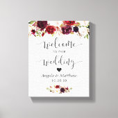 Rustic Burgundy Red Floral Welkom bruiloft Canvas Afdruk (Voorkant)