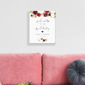 Rustic Burgundy Red Floral Welkom bruiloft Canvas Afdruk (Insitu (Woonkamer))