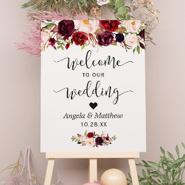 Rustic Burgundy Red Floral Welkom bruiloft Poster