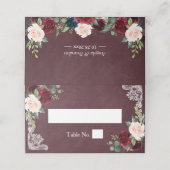 Rustic Burgundy Red Floral White Lace Wedding Plaatskaartje (Buitenkant ongevouwen)