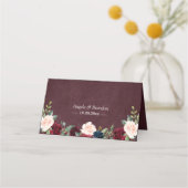 Rustic Burgundy Red Floral White Lace Wedding Plaatskaartje (Achterkant)