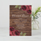 Rustic Burgundy Red Flowers Rehearsal Dinner Kaart (Staand voorkant)