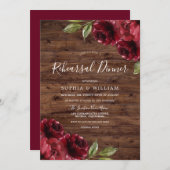 Rustic Burgundy Red Flowers Rehearsal Dinner Kaart (Voorkant / Achterkant)