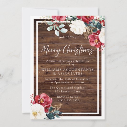 Rustic Burgundy Red Kerstfeest Kaart (Voorkant)