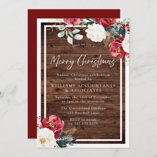 Rustic Burgundy Red Kerstfeest Kaart (Voorkant / Achterkant)