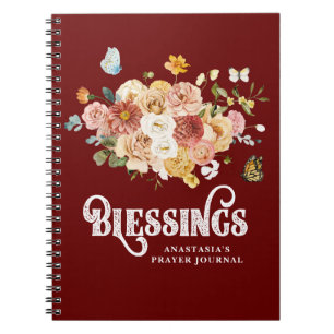 Rustic Burgundy Red Pink Floral Blessings Journal Notitieboek