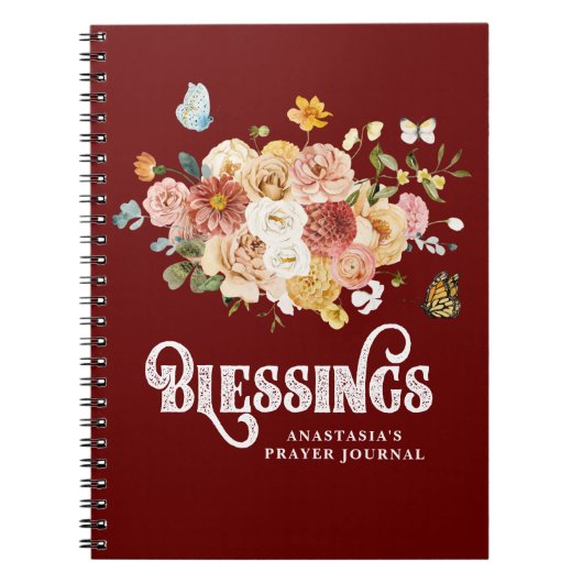Rustic Burgundy Red Pink Floral Blessings Journal Notitieboek (Voorkant)