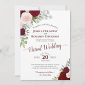 Rustic Burgundy Red & Pink Floral Virtual Wedding Kaart (Voorkant)