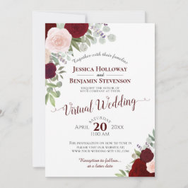 Rustic Burgundy Red & Pink Floral Virtual Wedding Kaart